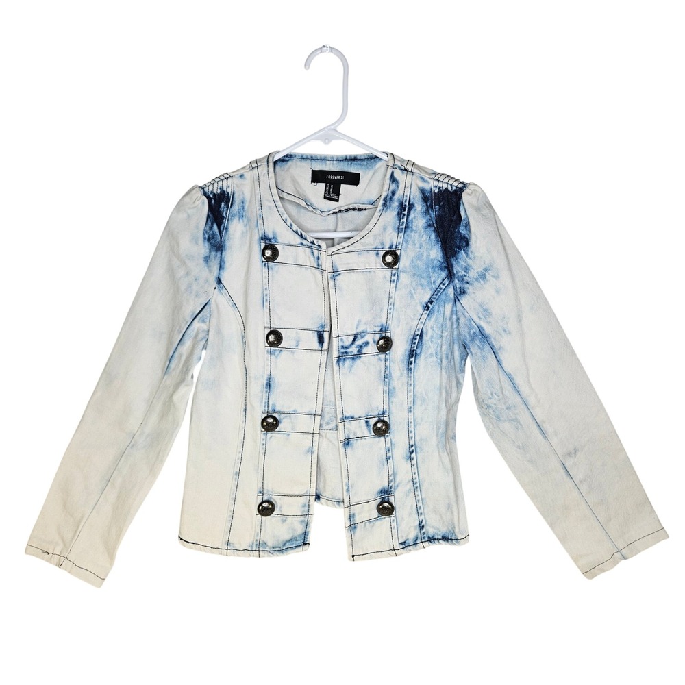 Forever‎ 21 Womens Military Steampunk Denim Jacket Medium Acid Wash Streetwear